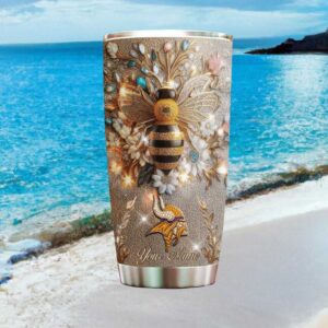 Minnesota Vikings Personalized Jeweled Bee Luxury NFL Tumbler