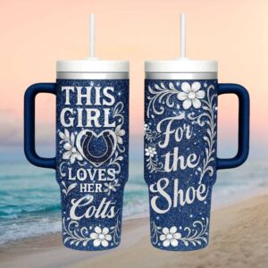NFL Indianapolis Colts Women's Glitter Travel Mug with Handle and Straw