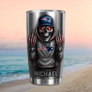 New England Patriots Skeleton Middle Finger Custom Name Tumbler Cup