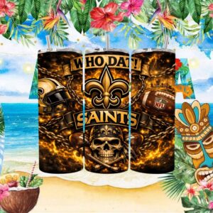 New Orleans Saints “Who Dat” Flaming Skull & Chains Edgy Fan Gear