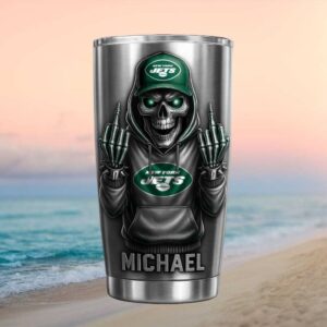 New York Jets Skull Middle Finger Personalized Insulated Tumbler