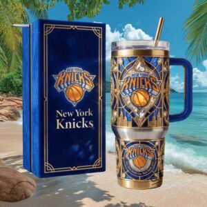 New York Knicks Luxury Stained Glass Style 40oz Tumbler with Handle