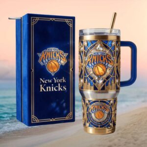 New York Knicks Luxury Stained Glass Style 40oz Tumbler with Handle
