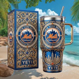 New York Mets Luxury 40oz Tumbler Embossed Gold & Blue Skyline Edition