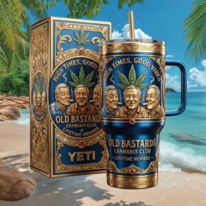 Old Bastards Cannabis Club High Times 40oz Tumbler Luxury Blue & Gold Embossed Tumbler