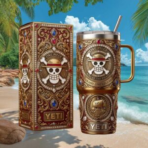 One Piece “King of the Pirates” Grand Line Legend Gold Filigree 40oz Tumbler