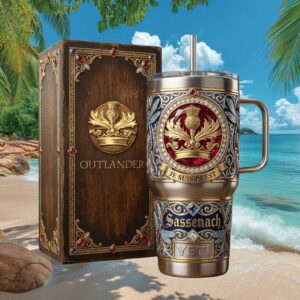 Outlander Sassenach “Je Suis Prest” 3D Embossed Royal Thistle Tumbler
