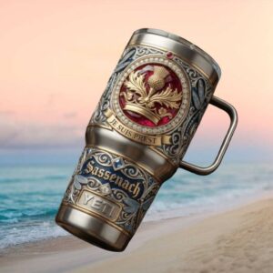 Outlander Sassenach Je Suis Prest Scottish Thistle 40oz Yeti Style Tumbler
