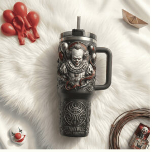 Pennywise “IT” Horror Movie 3D Sculpted Matte Black 40oz Horror Fan Tumbler