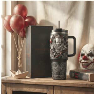 Pennywise “IT” Horror Movie 3D Sculpted Matte Black 40oz Horror Fan Tumbler