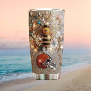 Personalized Cleveland Browns Bumblebee Tumbler   Custom Name NFL Fan Gift