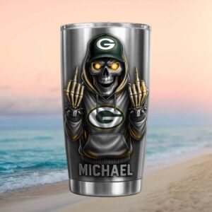 Personalized Green Bay Packers Skeleton Middle Finger Tumbler