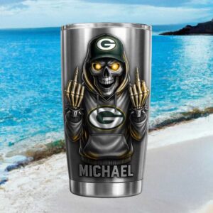 Personalized Green Bay Packers Skeleton Middle Finger Tumbler
