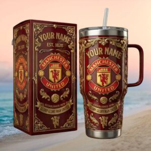 Personalized Manchester United Glory 40oz Tumbler Red & Gold Crest Design
