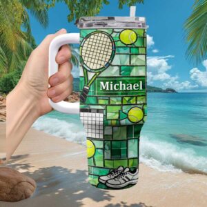 Personalized Tennis Player Stained Glass Design 40oz Tumbler with Handle