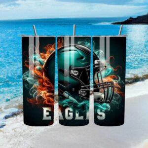 Philadelphia Eagles Abstract Smoke & Fire Helmet Art Tumbler