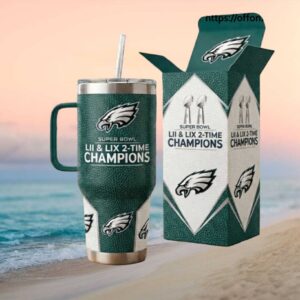 Philadelphia Eagles Super Bowl LII & LIX 2 Time Champions 40oz Tumbler