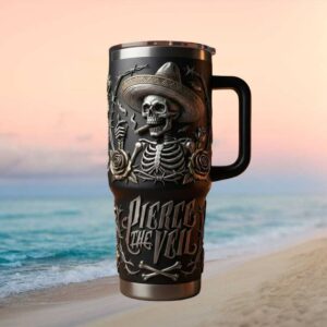 Pierce The Veil Dia de los Muertos Skeleton Art Tumbler with Handle
