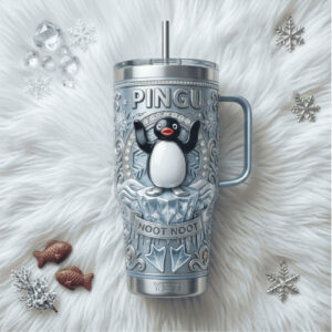 Pingu “Noot Noot” Arctic Crystal Ice Couture Edition 3D Embossed Silver Tumbler