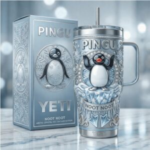 Pingu “Noot Noot” Arctic Crystal Ice Couture Edition 3D Embossed Silver Tumbler