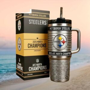 Pittsburgh Steelers 2025 AFC North Champions Silver Edition 40oz Tumbler