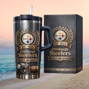 Pittsburgh Steelers “Built On Steel” Est. 1933 Vintage Style 40oz Tumbler