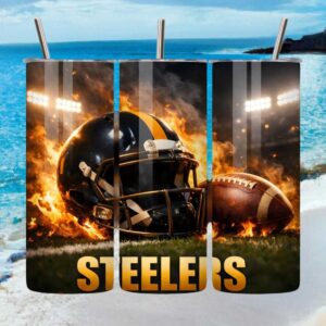 Pittsburgh Steelers Fire & Gridiron Football Tumbler Wrap Design