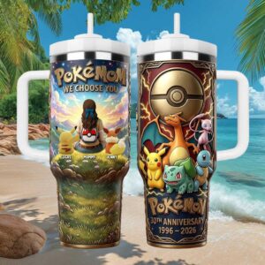 PokéMom We Choose You 30th Anniversary Personalized Kids Name Tumbler