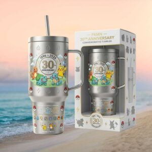Pokémon 30th Anniversary Silver Commemorative Tumbler with Starter Trio