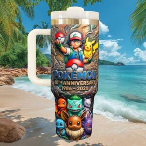 Pokémon 40th Anniversary 1986 2026 Ash & Pikachu 40oz Quencher Tumbler