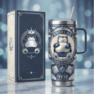 Pokémon Snorlax “Peace in Power” 40oz Tumbler Celestial Navy 3D Sleeping Snorlax Tumbler