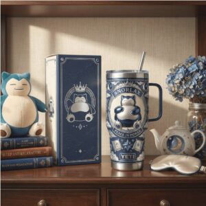 Pokémon Snorlax “Peace in Power” 40oz Tumbler Celestial Navy 3D Sleeping Snorlax Tumbler