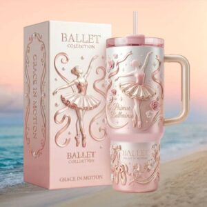Prima Ballerina “Grace In Motion” Pink & Pearl Embossed Ballet Collection Tumbler