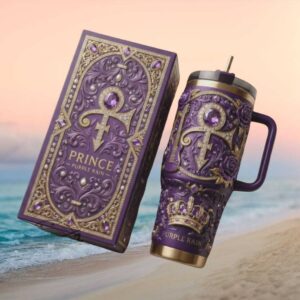 Prince Purple Rain Luxury Embossed Symbol Design Insulated Tumbler with Box