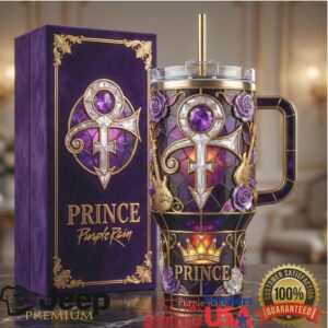 Prince Purple Rain Symbol Custom Stained Glass & Gold Luxury Tumbler