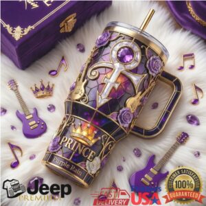 Prince Purple Rain Symbol Custom Stained Glass & Gold Luxury Tumbler
