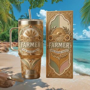 Proud Farmer Grow Nurture Harvest Gold Filigree 40oz Tumbler with Decorative Box