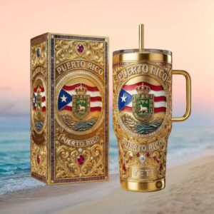 Puerto Rico Heritage Gold Embossed Coat of Arms Yeti Tumbler
