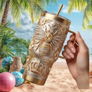 Queen Bee “Born to Shine” Royal Gold & Pearl 3D Luxury Tumbler