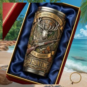 Real Grandpas Go Hunting Deer Hunter Embossed Style Gift Tumbler