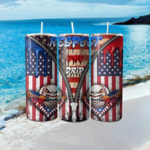Respect The Drip American Flag Baseball Zipper Tumbler Design