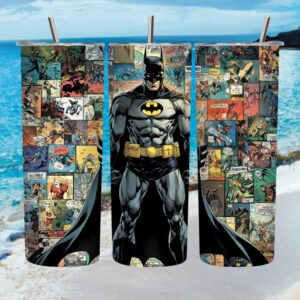 Retro Batman Comic Book Collage Skinny Tumbler Design