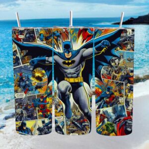 Retro Batman Comic Book Collage Skinny Tumbler Sublimation Wrap