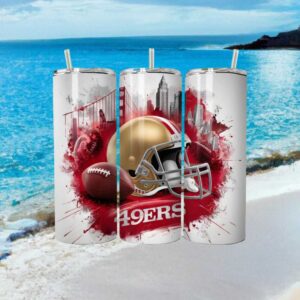 San Francisco 49ers Helmet City Skyline Splatter Art Tumbler