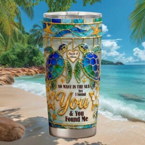 Sea Turtle Stained Glass Style “I Found You” Personalized Couple Tumbler