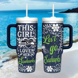 Seattle Football Glitter Insulated Cup with Handle Floral Seahawk Design