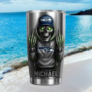 Seattle Seahawks Skeleton Custom Name Travel Tumbler Style B
