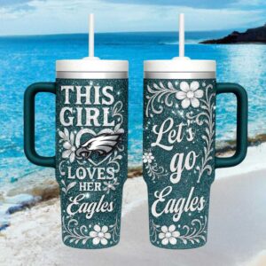Sparkly Philadelphia Eagles Insulated Cup Women's Football Fan Floral Tumbler