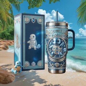 Squirtle “Flow with Power” Pokémon Blue Shell & Gemstone 3D Sculpted Tumbler