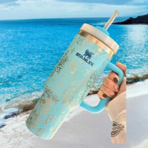 Stanley Quencher 40oz H2.0 FlowState Tumbler Tropical Floral Teal Edition